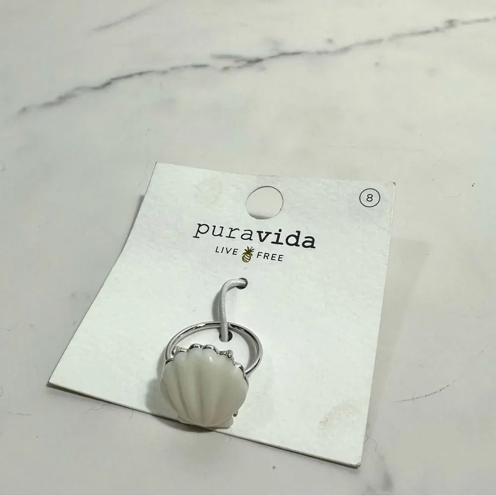 Pura Vida White Grande Shell Ring NWT Size 8 Beach Vacation Coastal Chic